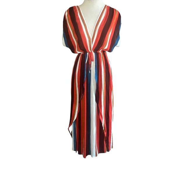 Elan Striped Maxi Tiered Beach Coastal Cover up Resortwear - Picture 1 of 9